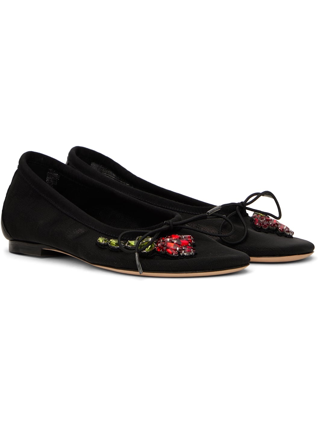 Black Mesh Embellished Ballerina Flats - 4