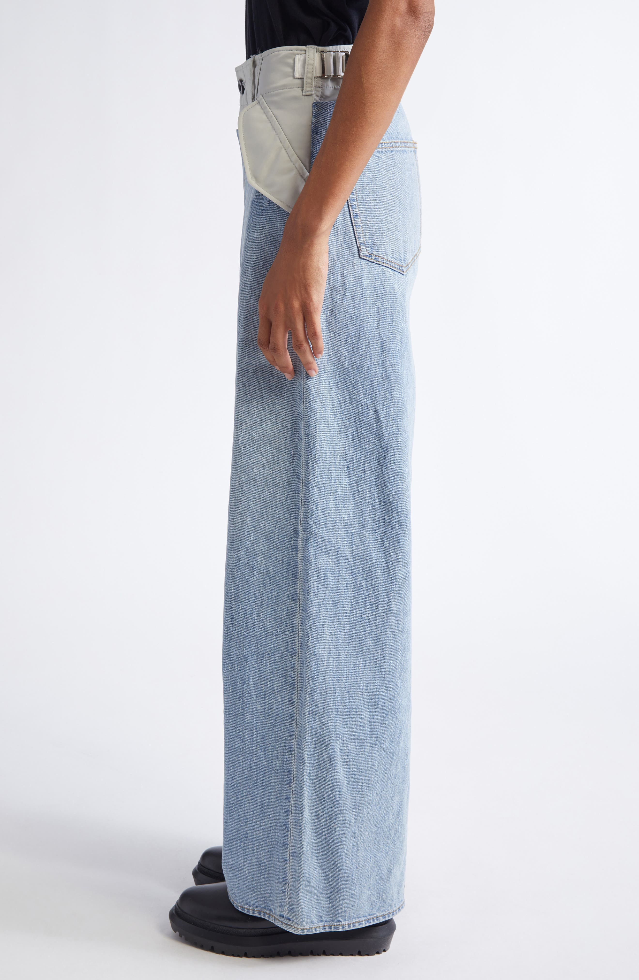 Sacai Baggy Mixed Media Jeans in Light Blue/Light Gray at Nordstrom - 4