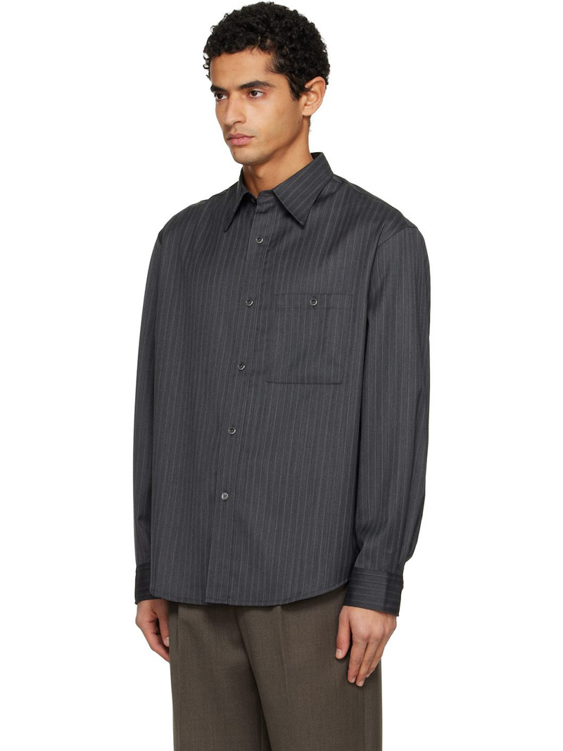 Tonywack Gray Wool Striped Relaxed Shirt outlook