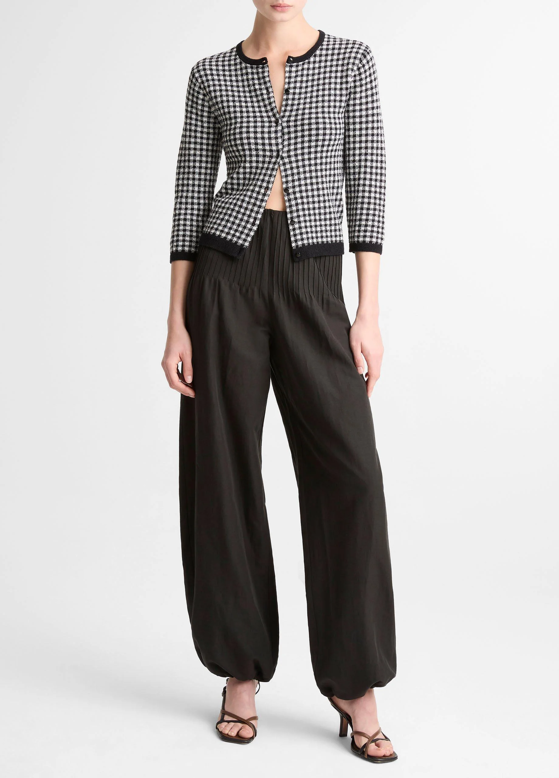 Pintuck High-Rise Wide-Leg Drawcord-Hem Pant - 1