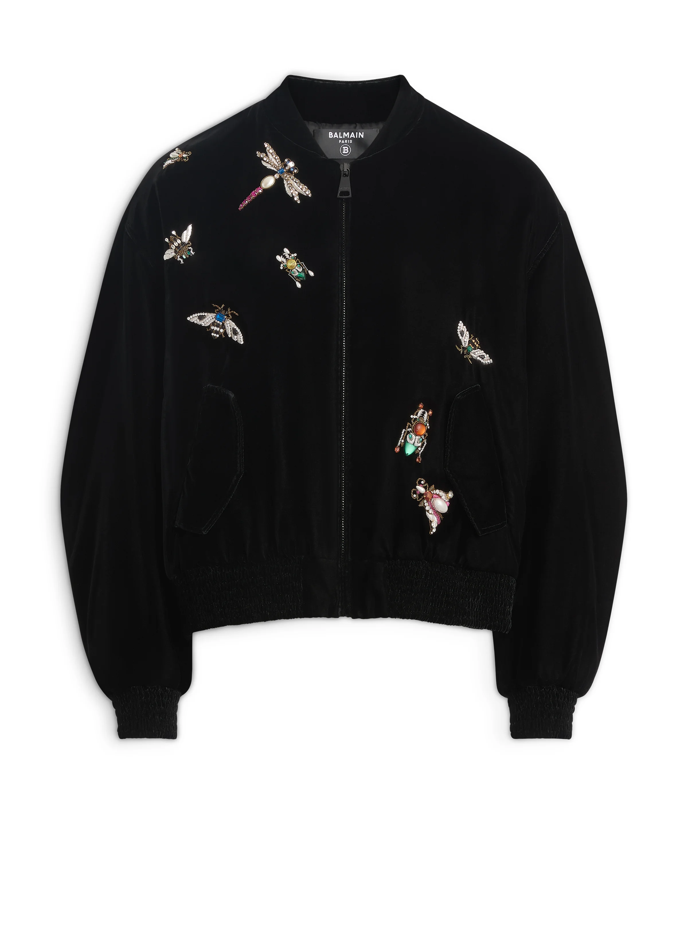 Embroidered velvet Balmain Insect bomber jacket - 1
