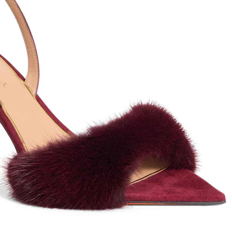 Women's burgundy suede and mink high-heel sandal 6