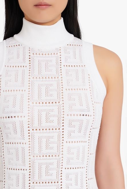 Short white eco-designed knit dress with Balmain monogram - 6