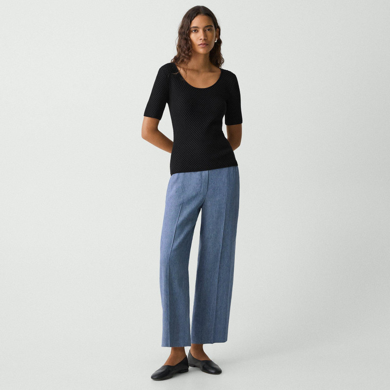 Theory Scoop Neck Top in Textured Cotton-Blend outlook