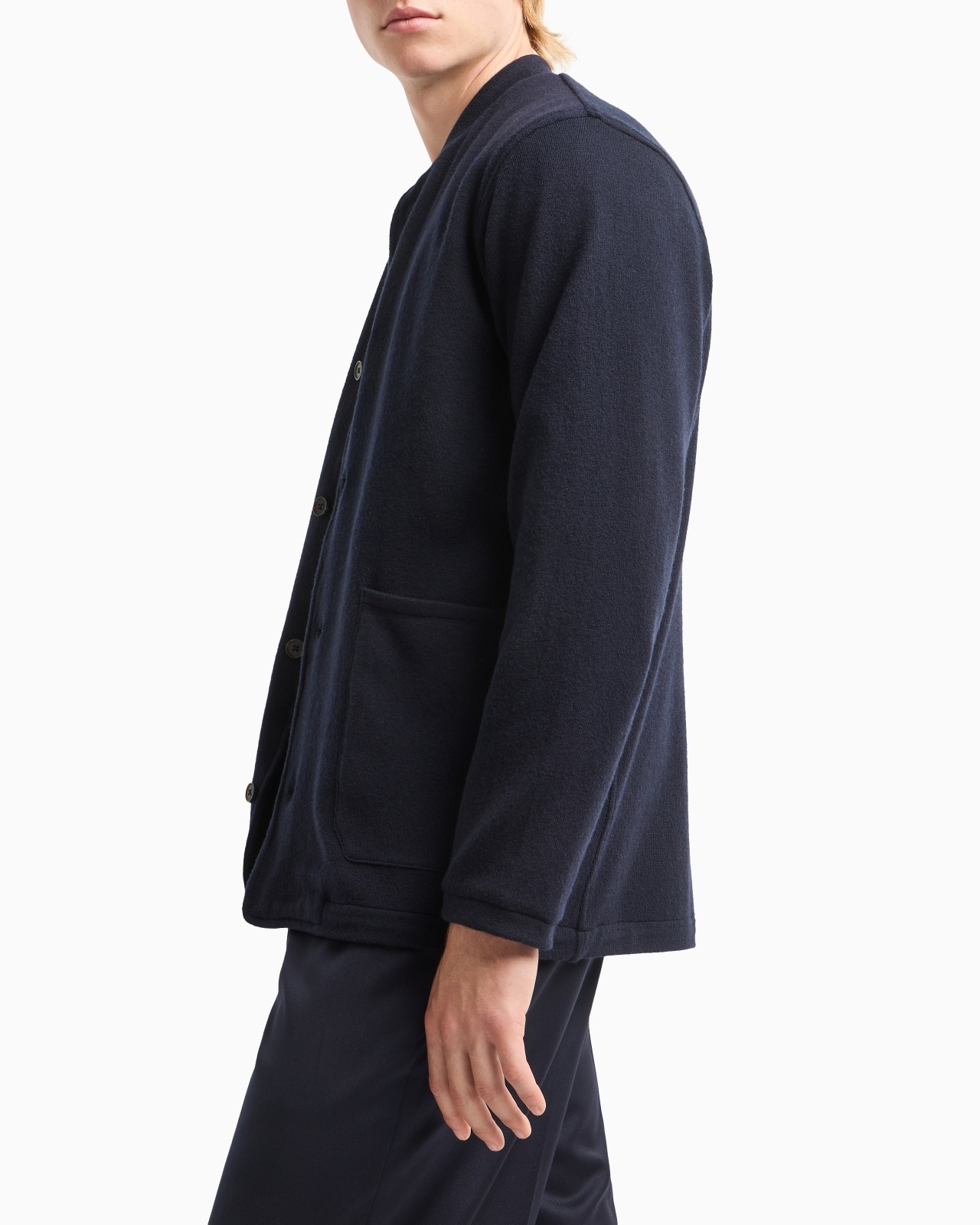 PLATED PLAIN-KNIT VIRGIN-WOOL BLAZER WITH GURU COLLAR - 5