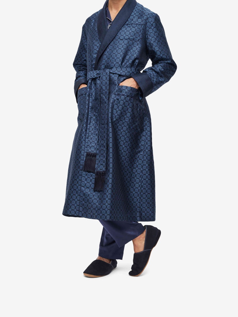 Men's Dressing Gown Verona 60 Silk Jacquard Navy - 5