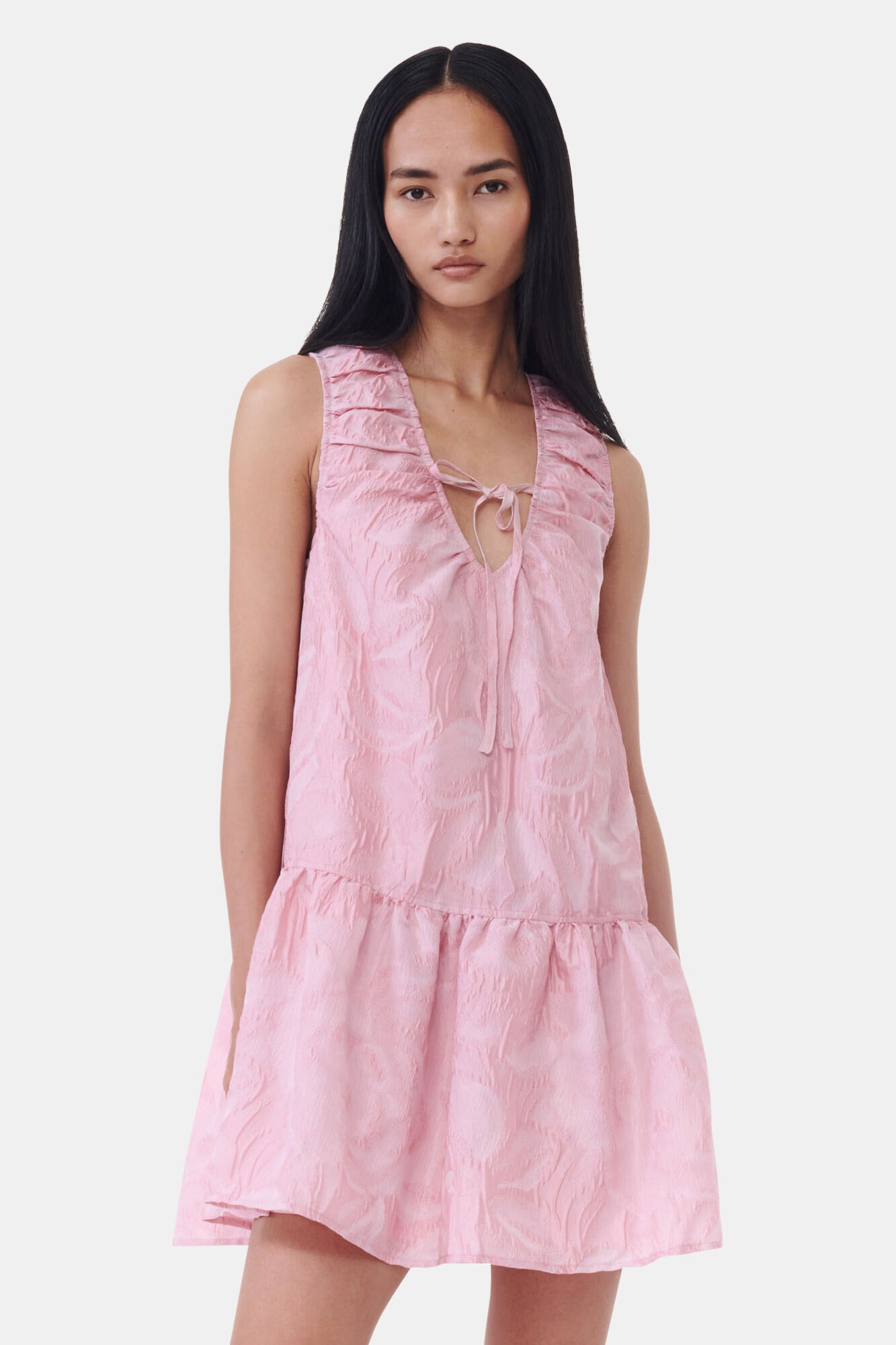 PINK TEXTURED CLOQUÉ MINI DRESS - 3