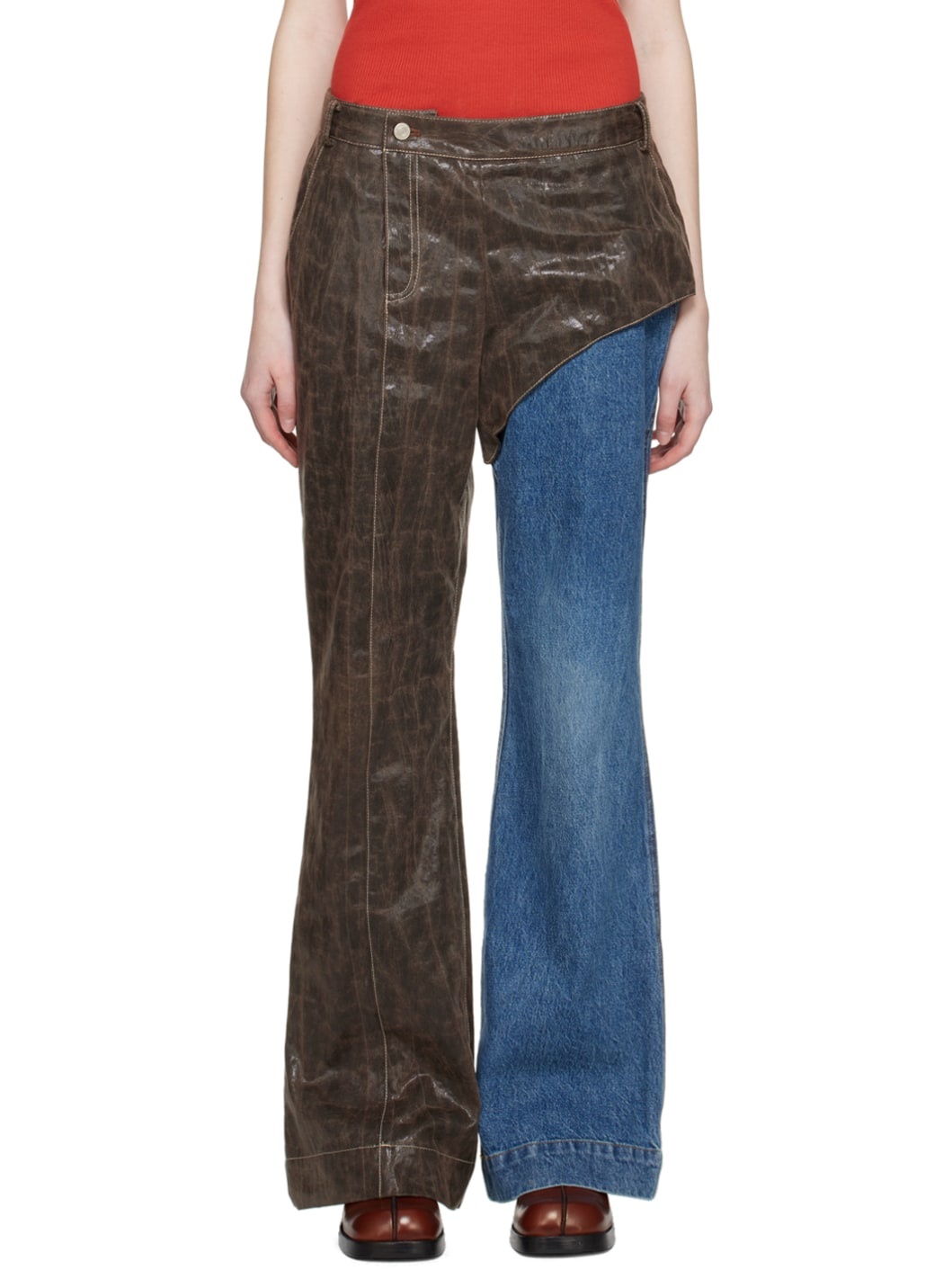 Brown & Blue Lance Faux-Leather Trousers - 1