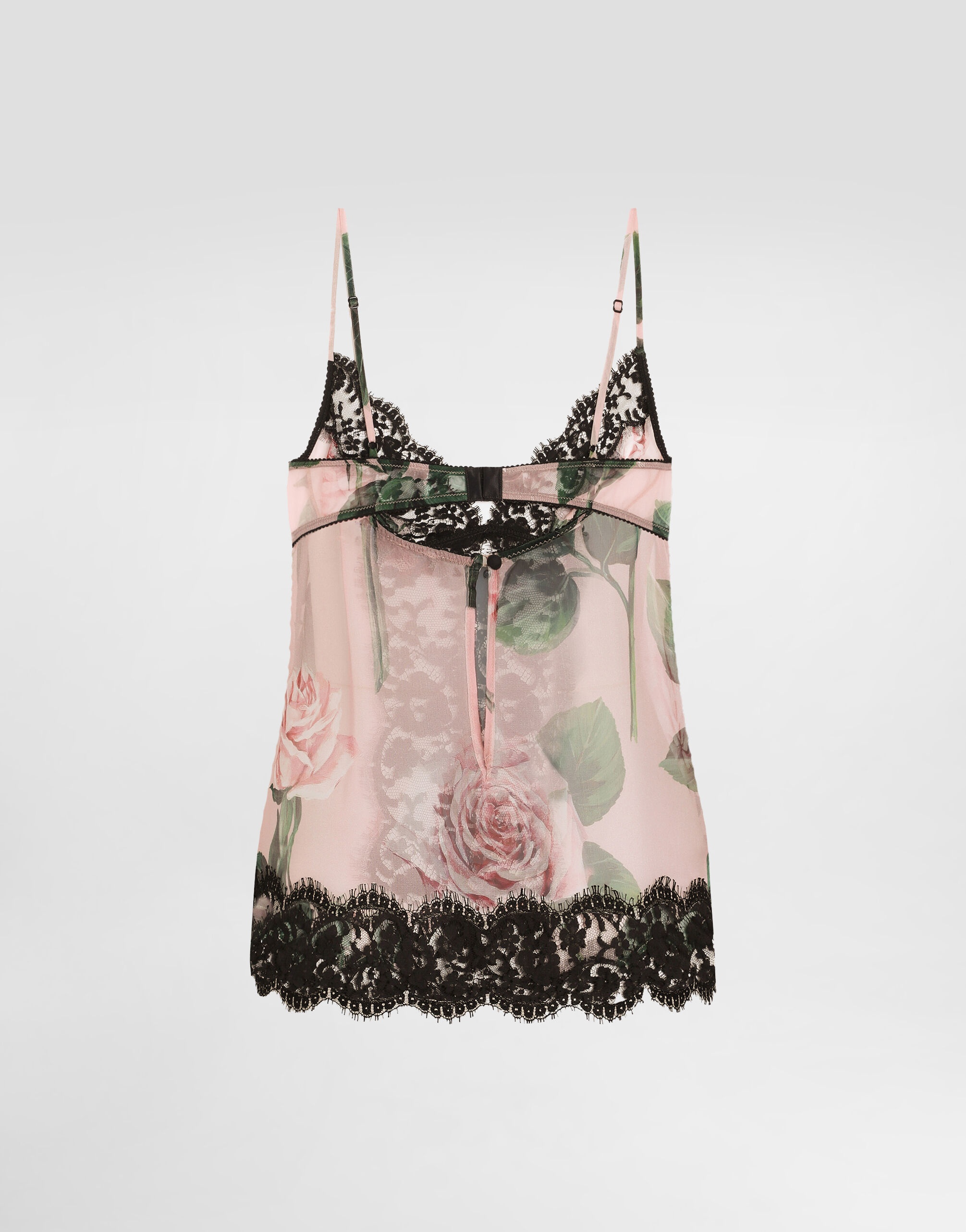 Chiffon and lace lingerie top with rose print - 3