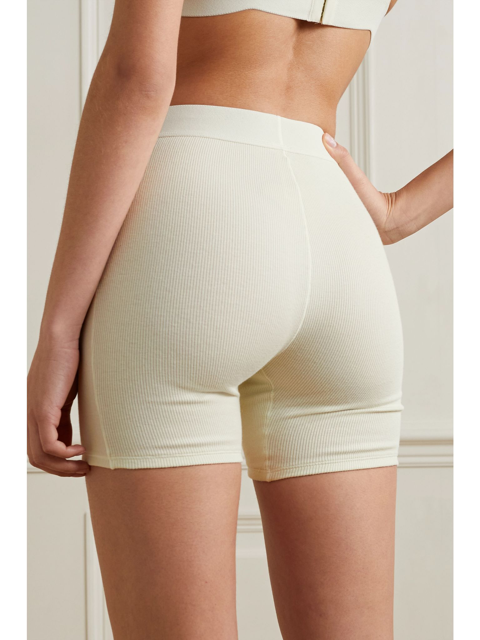 Cotton Collection ribbed cotton-blend jersey boxer shorts - Bone Cream - 3