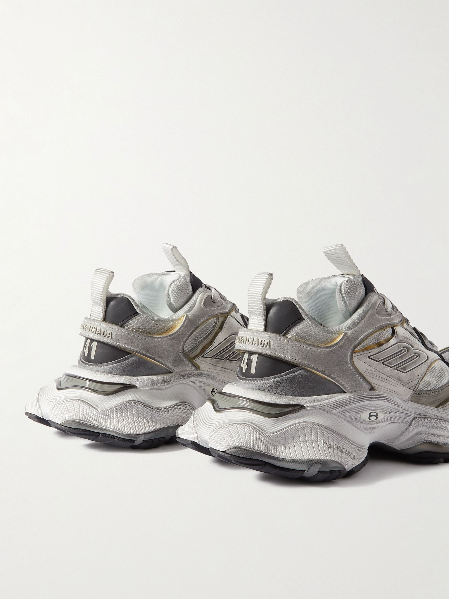 Cargo Distressed Mesh-Trimmed Suede and Leather Sneakers Gray - 5