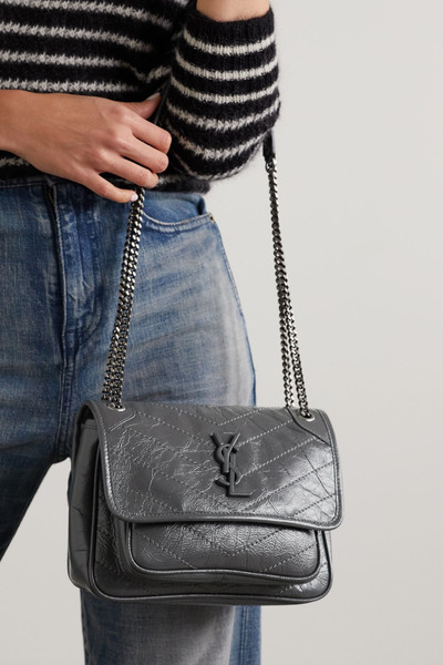 SAINT LAURENT Niki Baby mini crinkled glossed-leather shoulder bag outlook