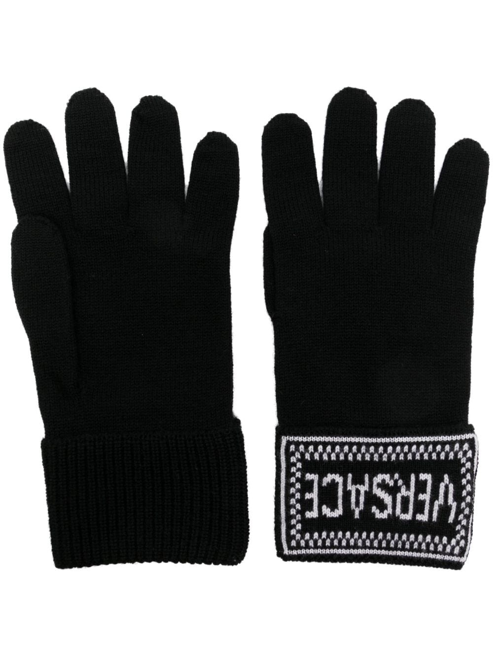 intarsia-logo virgin-wool gloves - 1