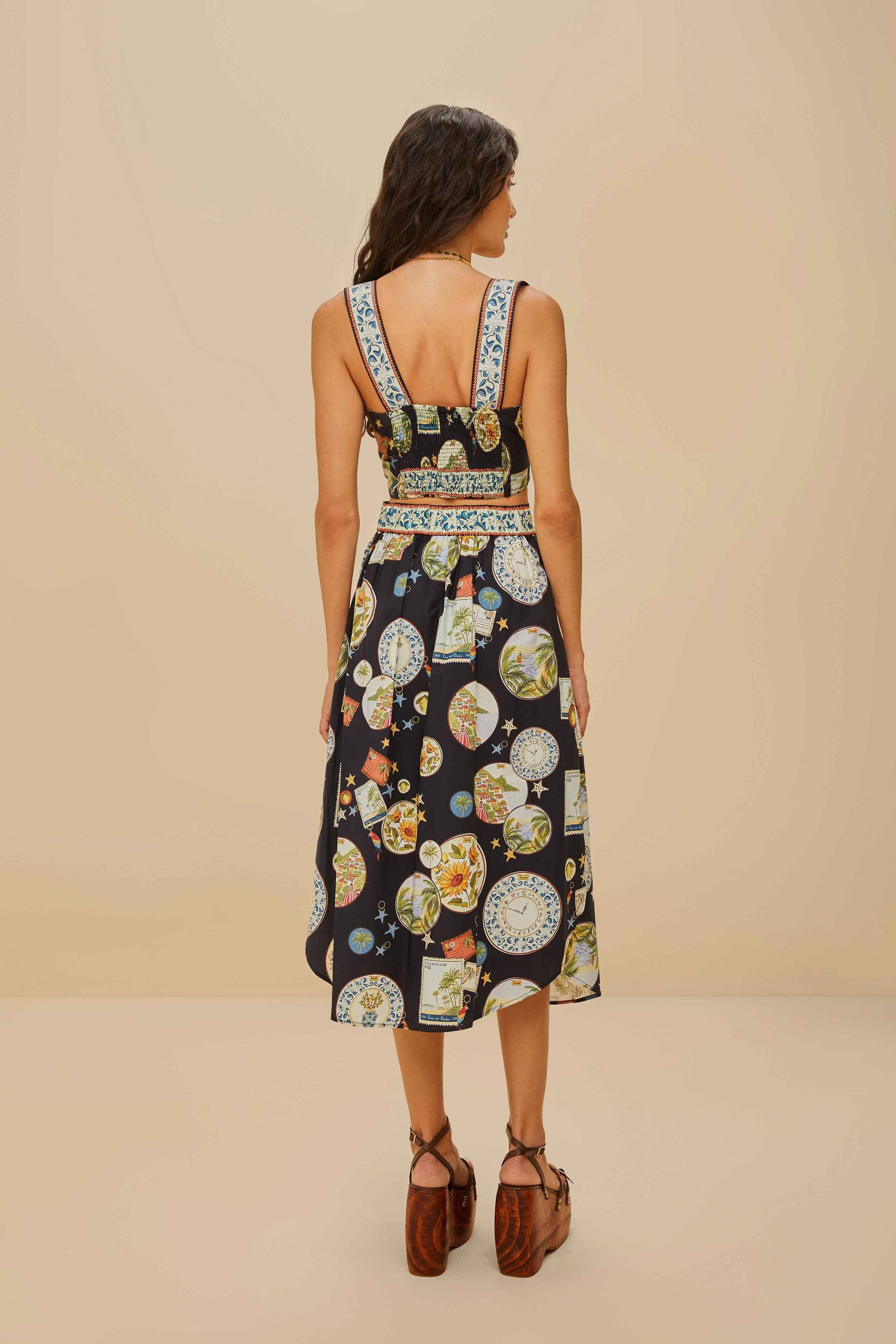 Black Trip Souvenir Organic Cotton Midi Skirt - 4