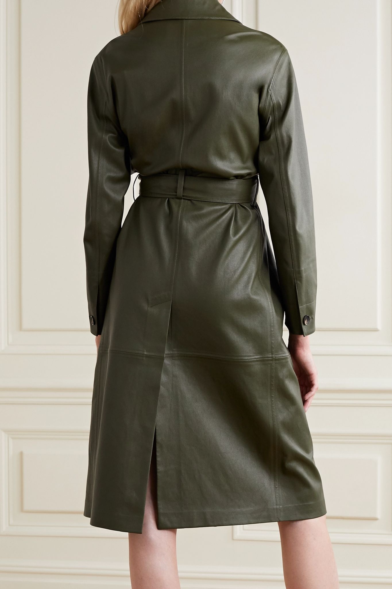 Paneled leather trench coat - 3