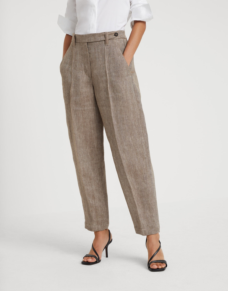 Irish linen chevron curved trousers - 1