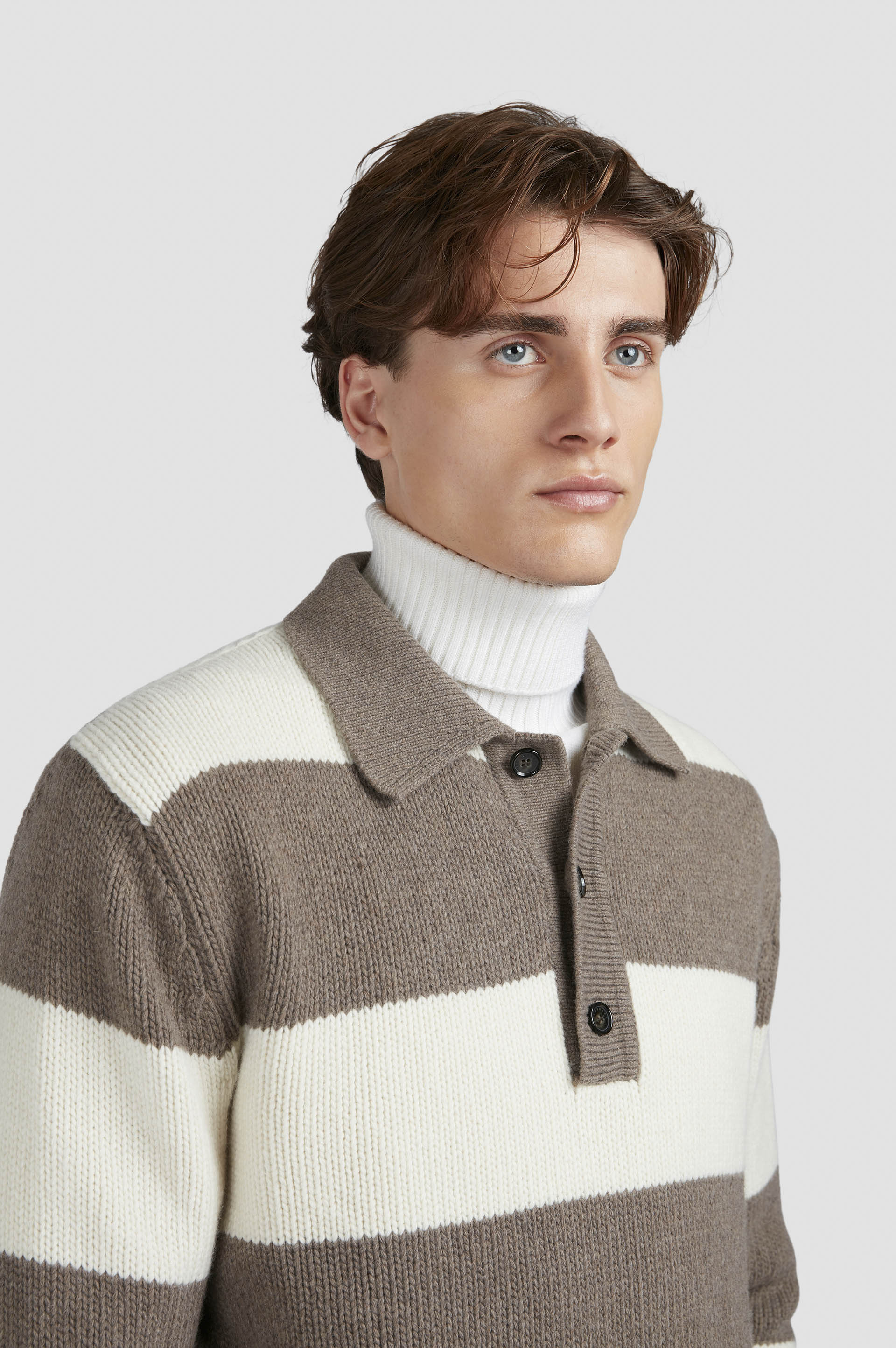 STRIPED RE-WOOL POLO SHIRT - 4