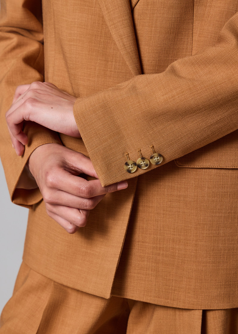 Women's Tan Textured Double-Breasted Blazer 11