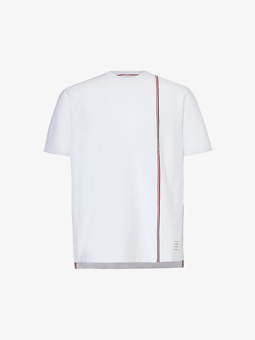 Brand-stripe crewneck cotton-jersey T-shirt - 1