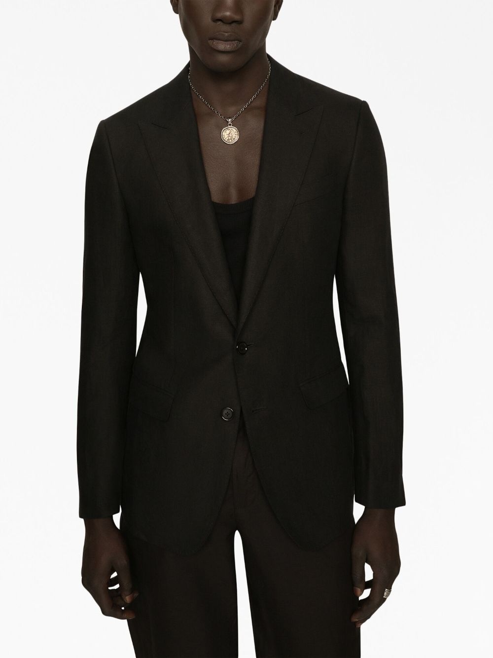 single-breasted linen blazer - 5