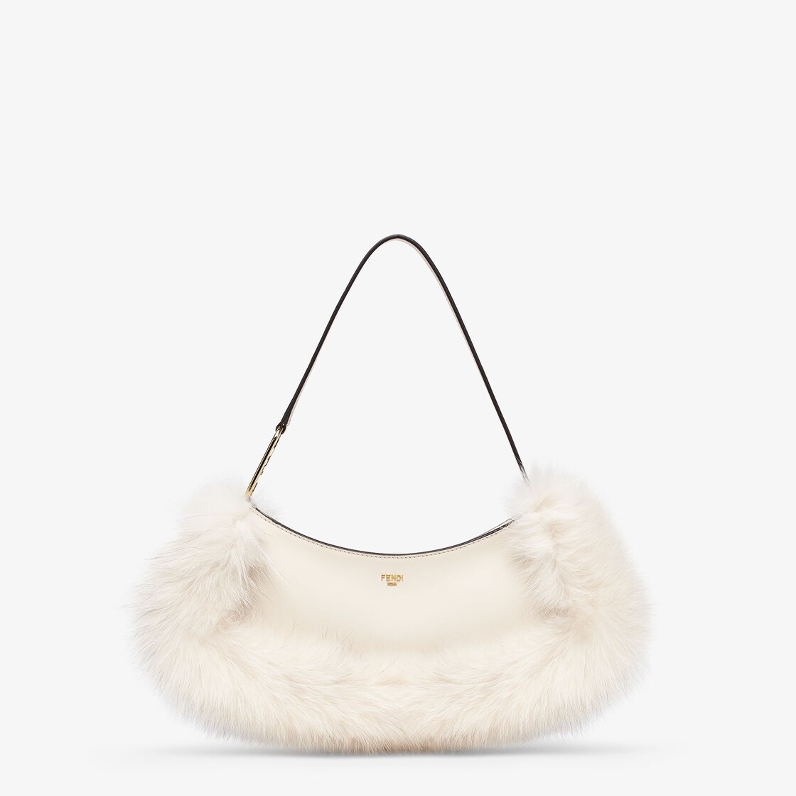 Pouch made of camellia-colored leather, embellished with tone on tone fox fur and decorated with Fen - 1