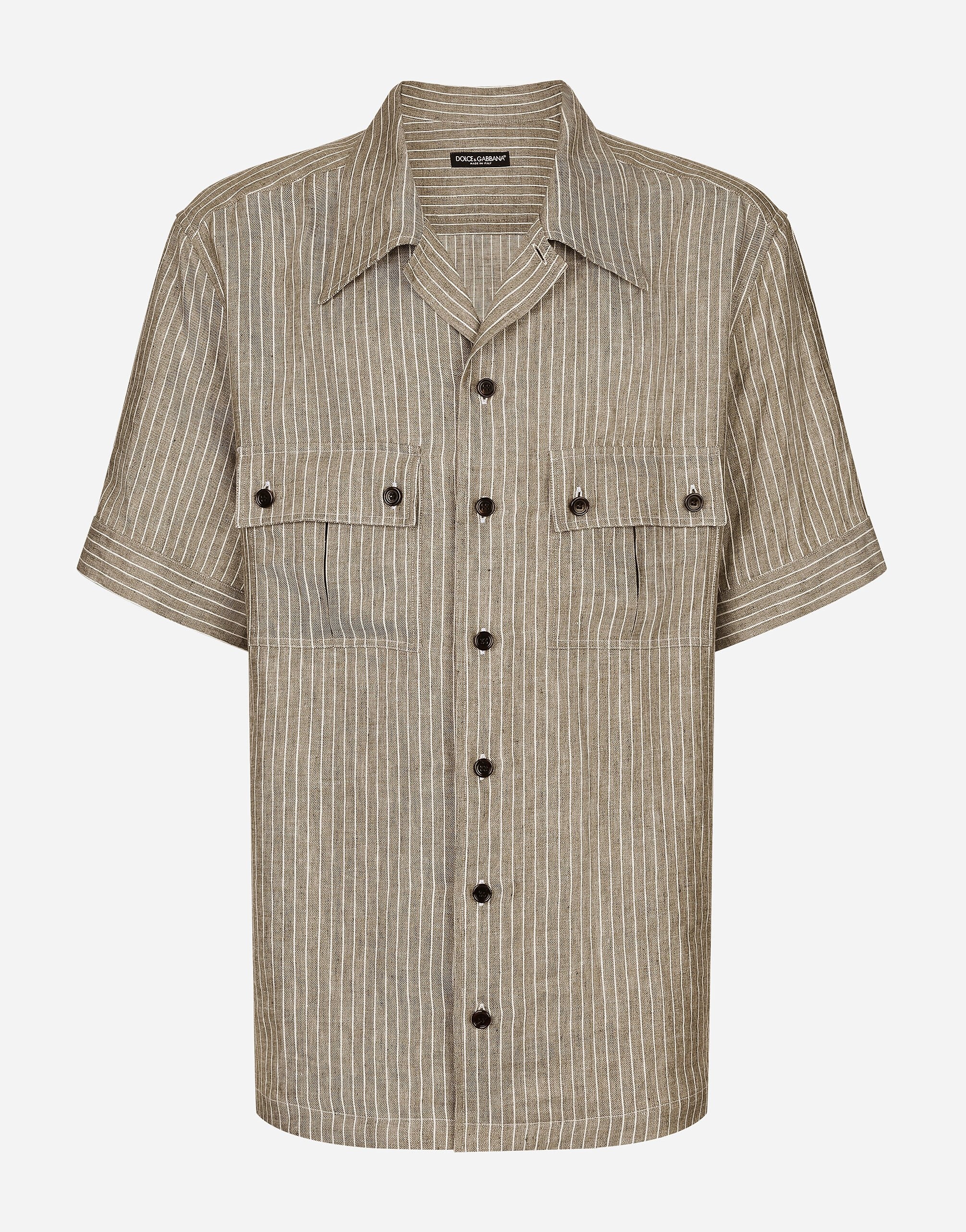 Striped linen Hawaiian shirt - 1