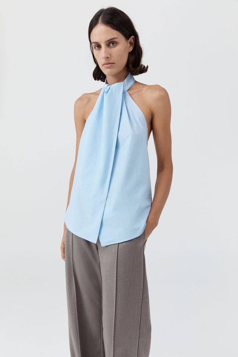 Oxford Halter Tie Back Top - Ciel Blue 3