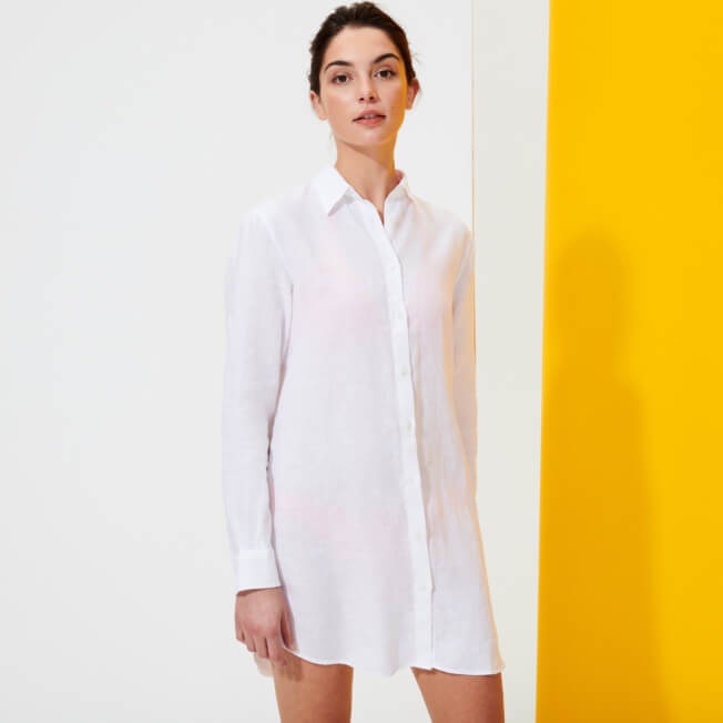 Women Long Linen Shirt Solid - 3