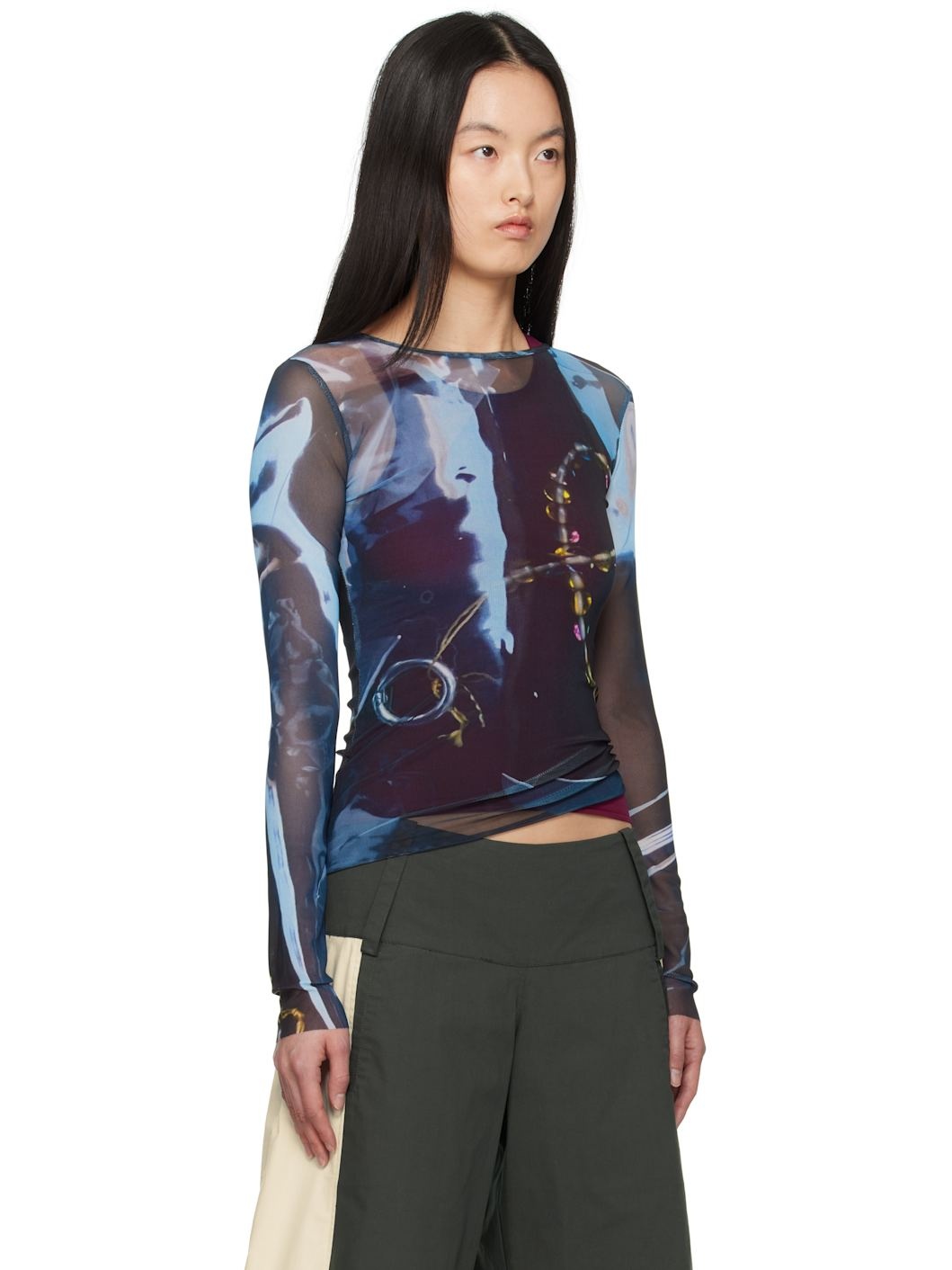 Black Shining Gem Tight Mesh T-Shirt - 2