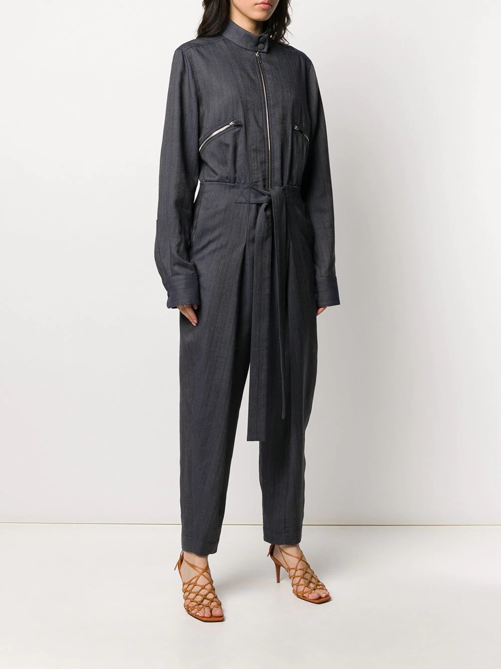 tie-waist zipped denim jumpsuit - 3