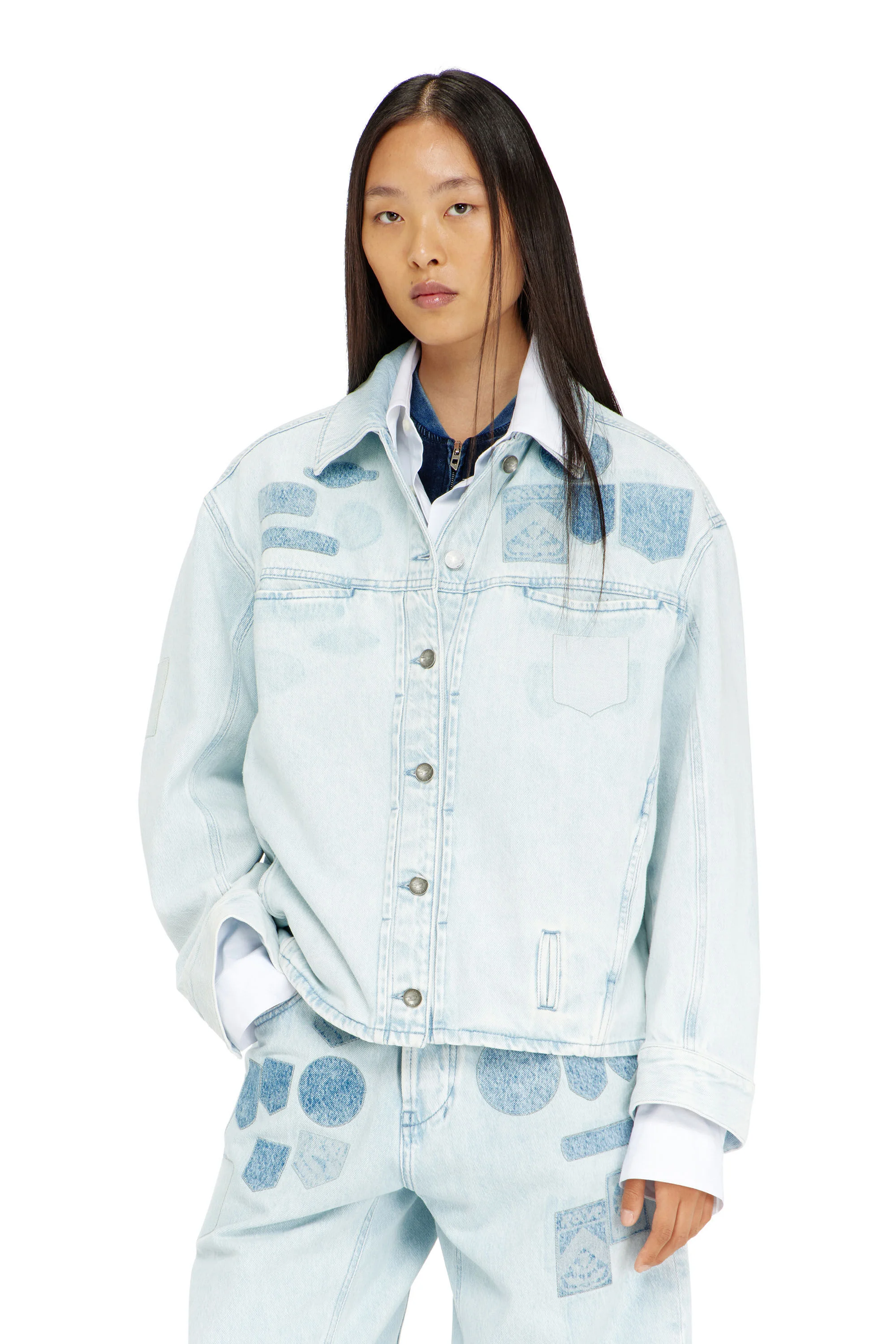 DENIM OVERSHIRT WITH PATCH EFFECTS - 1