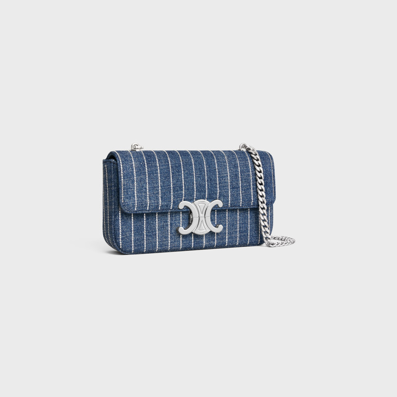 CELINE CHAIN SHOULDER BAG CLAUDE IN STRIPED DENIM WITH STRASS outlook