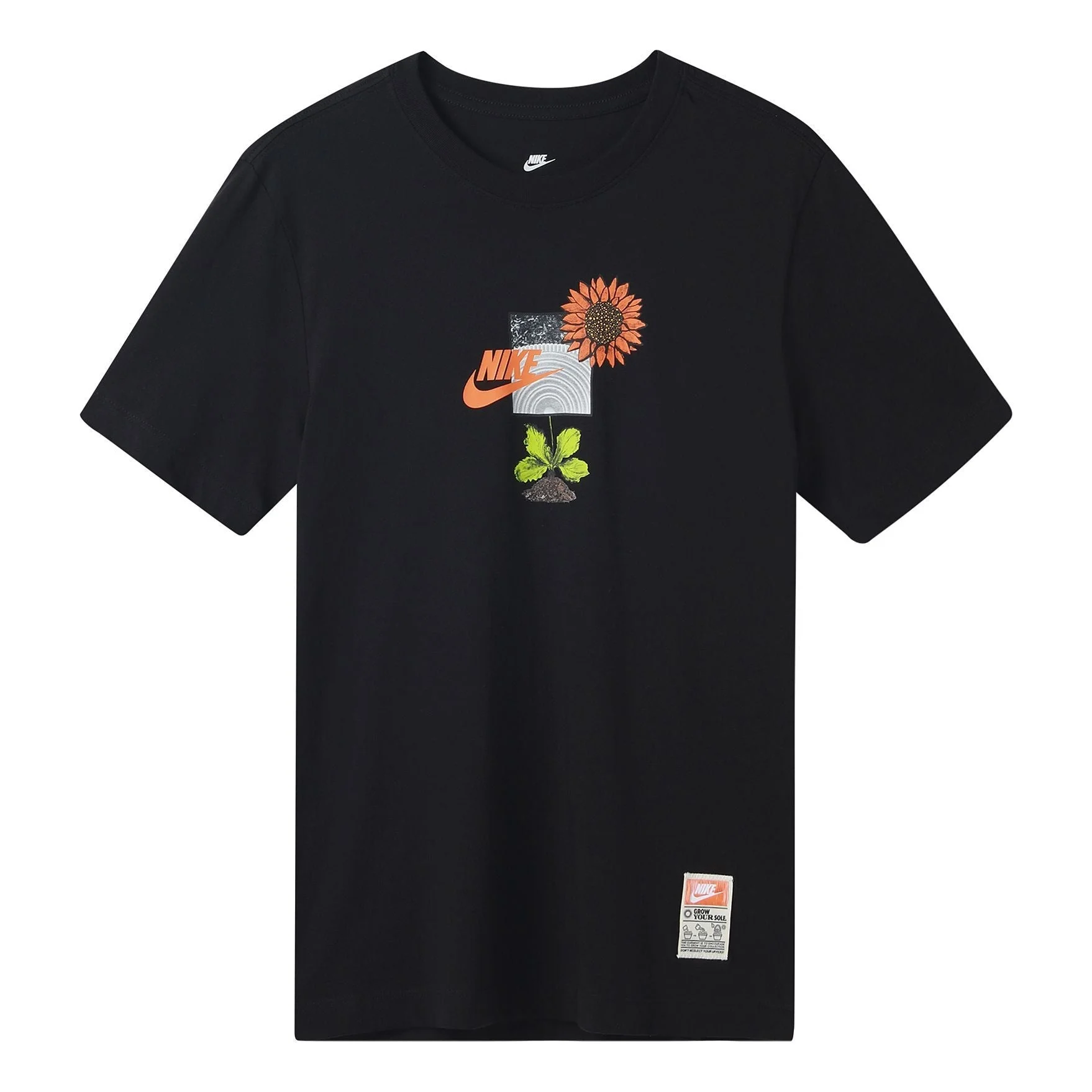 Men's Nike Logo Plant Pattern Printing Round Neck Casual Short Sleeve Black T-Shirt DQ1034-010 - 1
