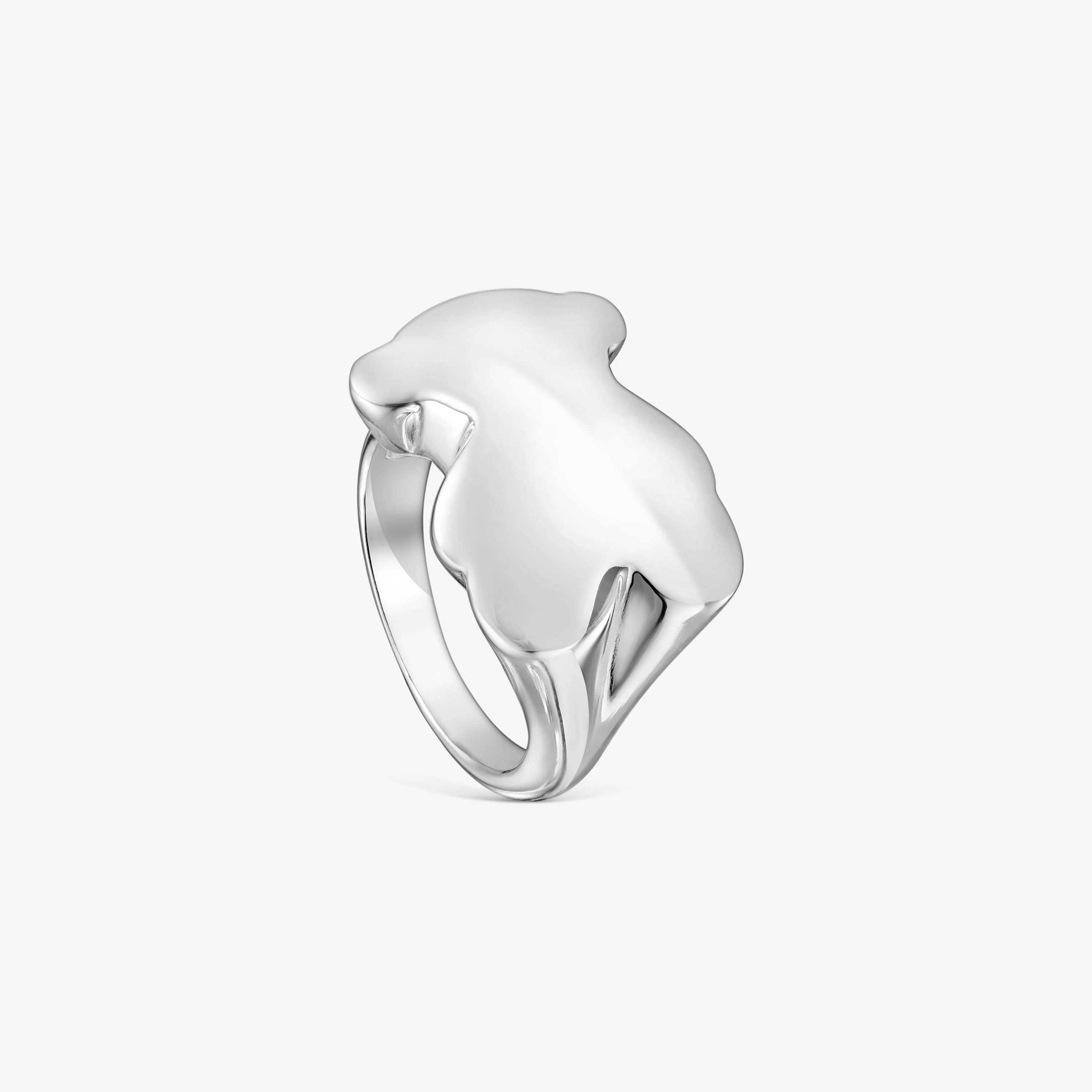 Silver Bold Motif bear Signet ring - 1