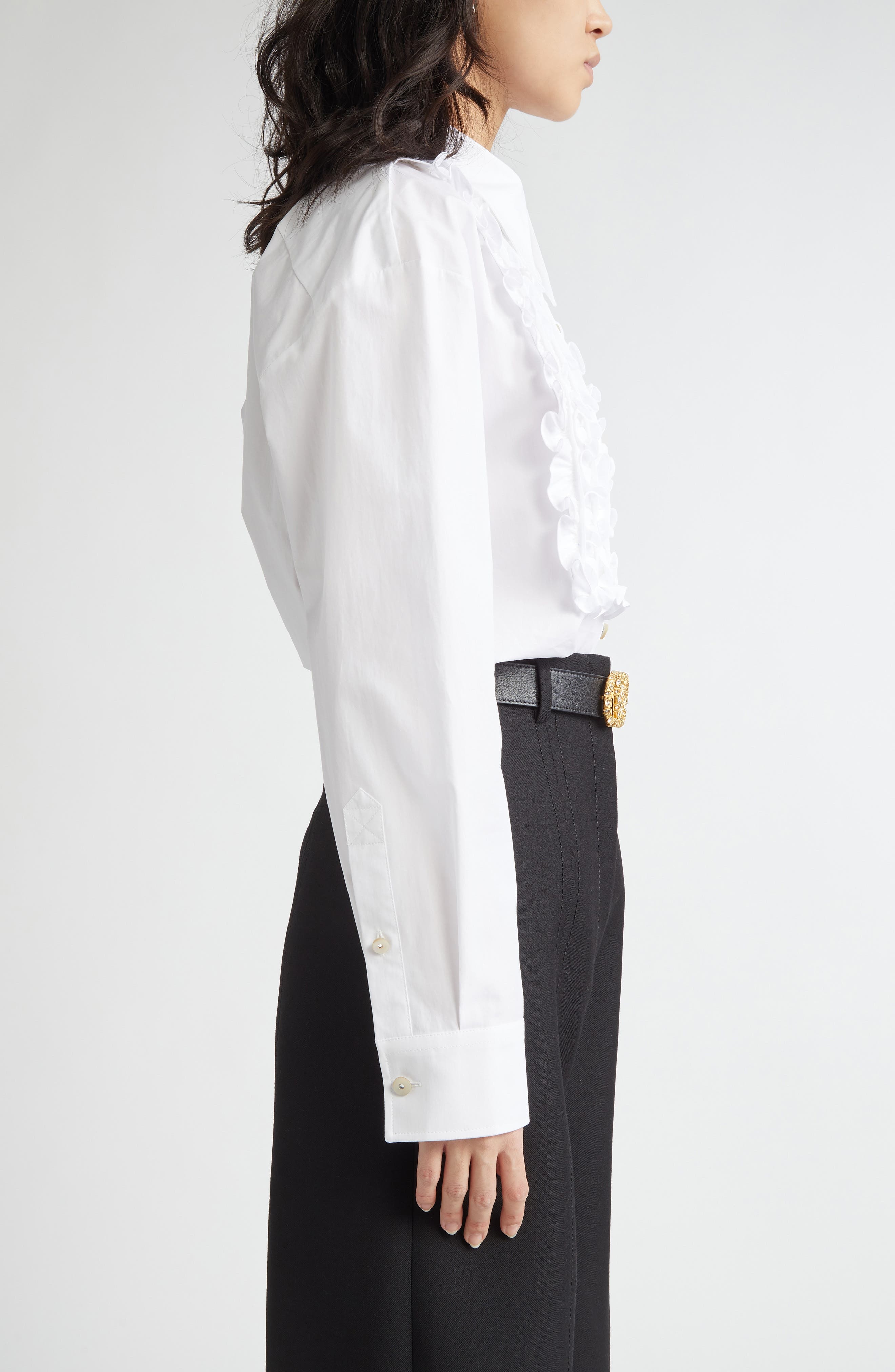 Valentino Garavani Ruffle Bib Cotton Poplin Button-Up Shirt in White at Nordstrom - 4