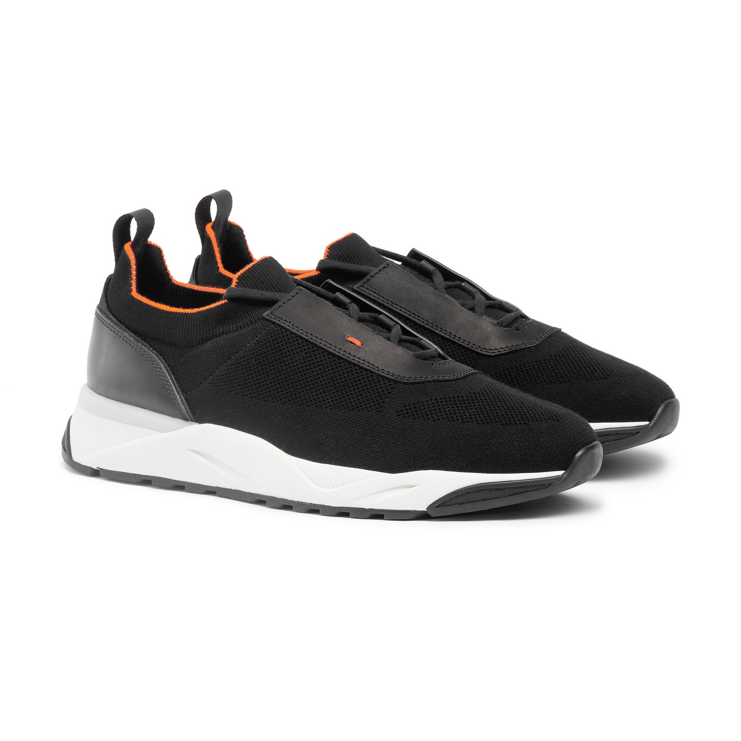 Santoni Men's black stretch knit sneaker | REVERSIBLE