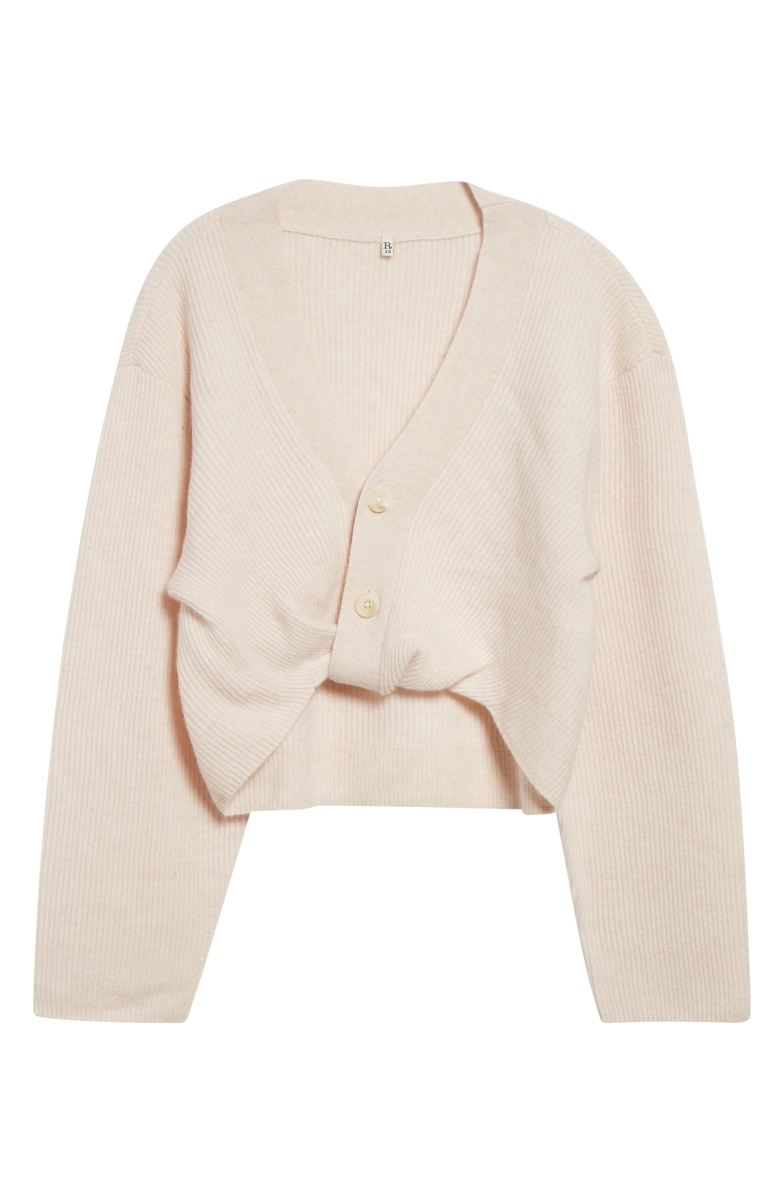 R13 Rib Twisted Hem Cashmere Cardigan in Oatmeal at Nordstrom - 6