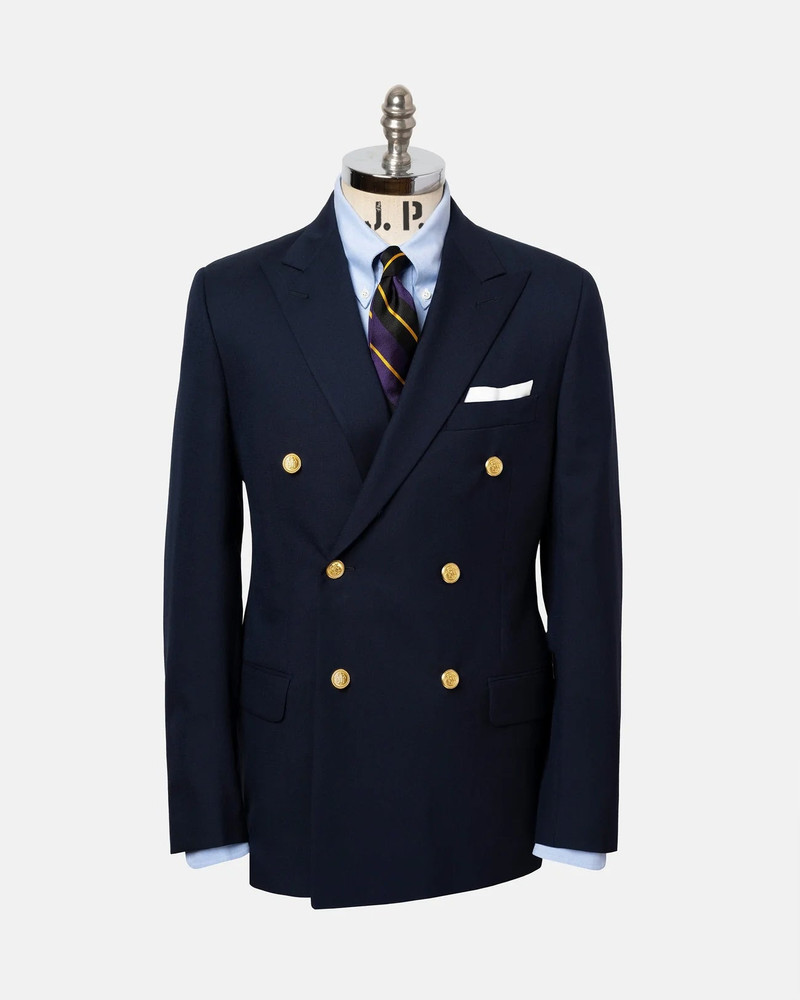 MADE-IN-USA DOUBLE-BREASTED NAVY TROPICAL WOOL BLAZER 1