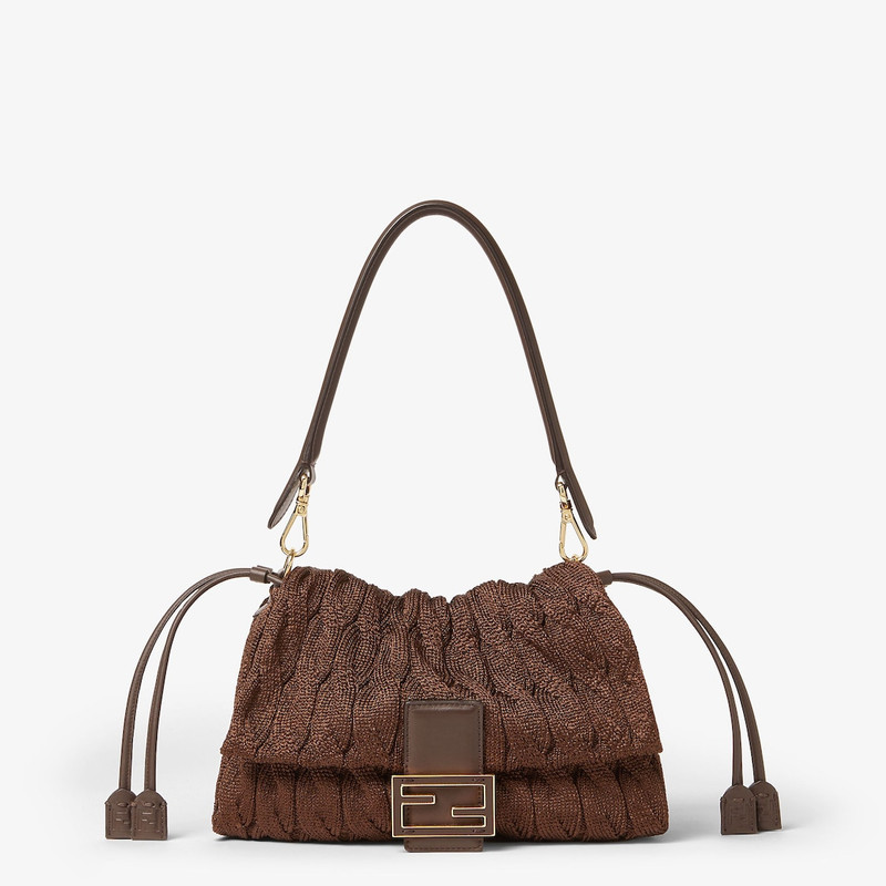 Mamma Baguette Medium Dark brown cable-knit bag 1