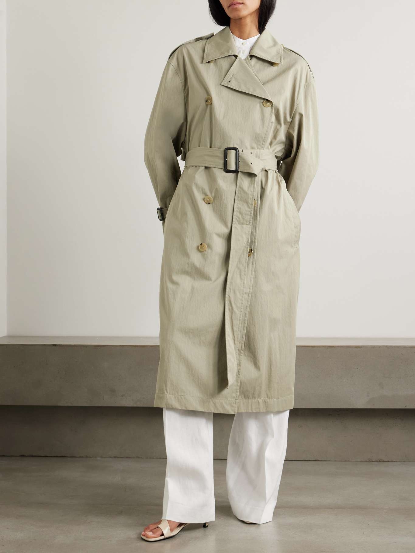 Belted organic cotton-blend trench coat Beige - 3