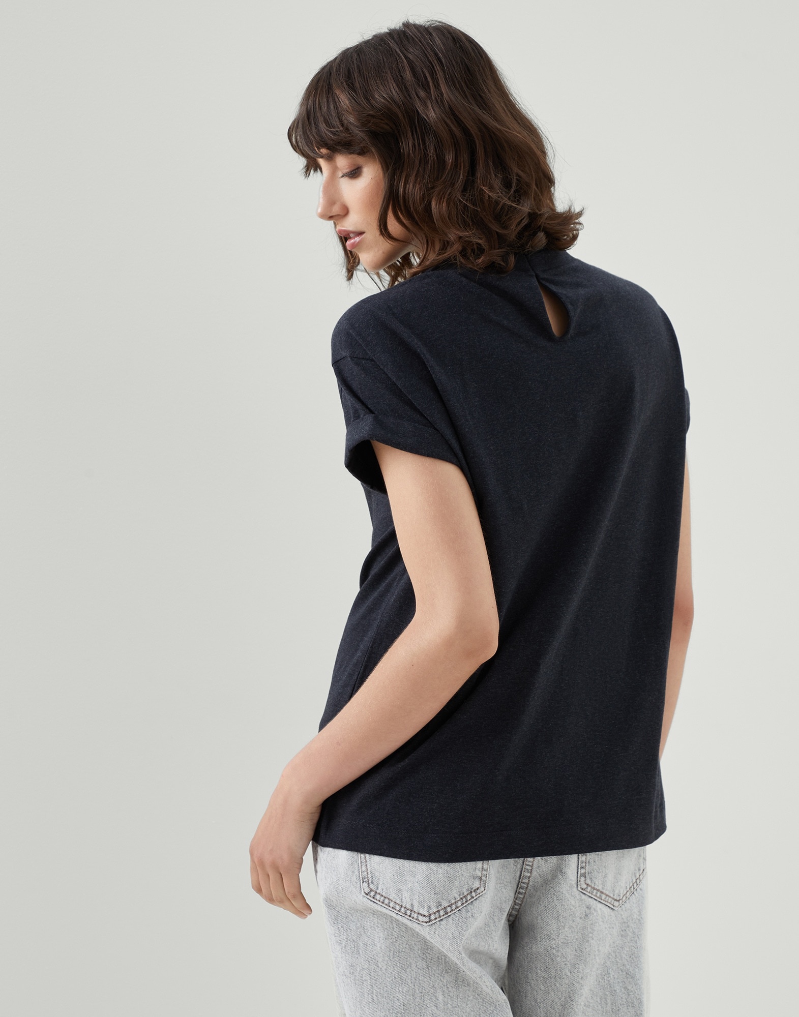 Stretch cotton jersey T-shirt with precious faux-layering - 2