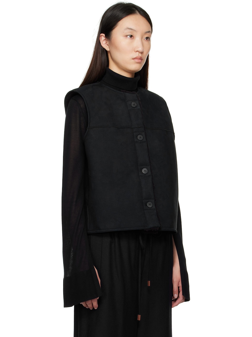 Black Faux-Shearling Reversible Vest - 2
