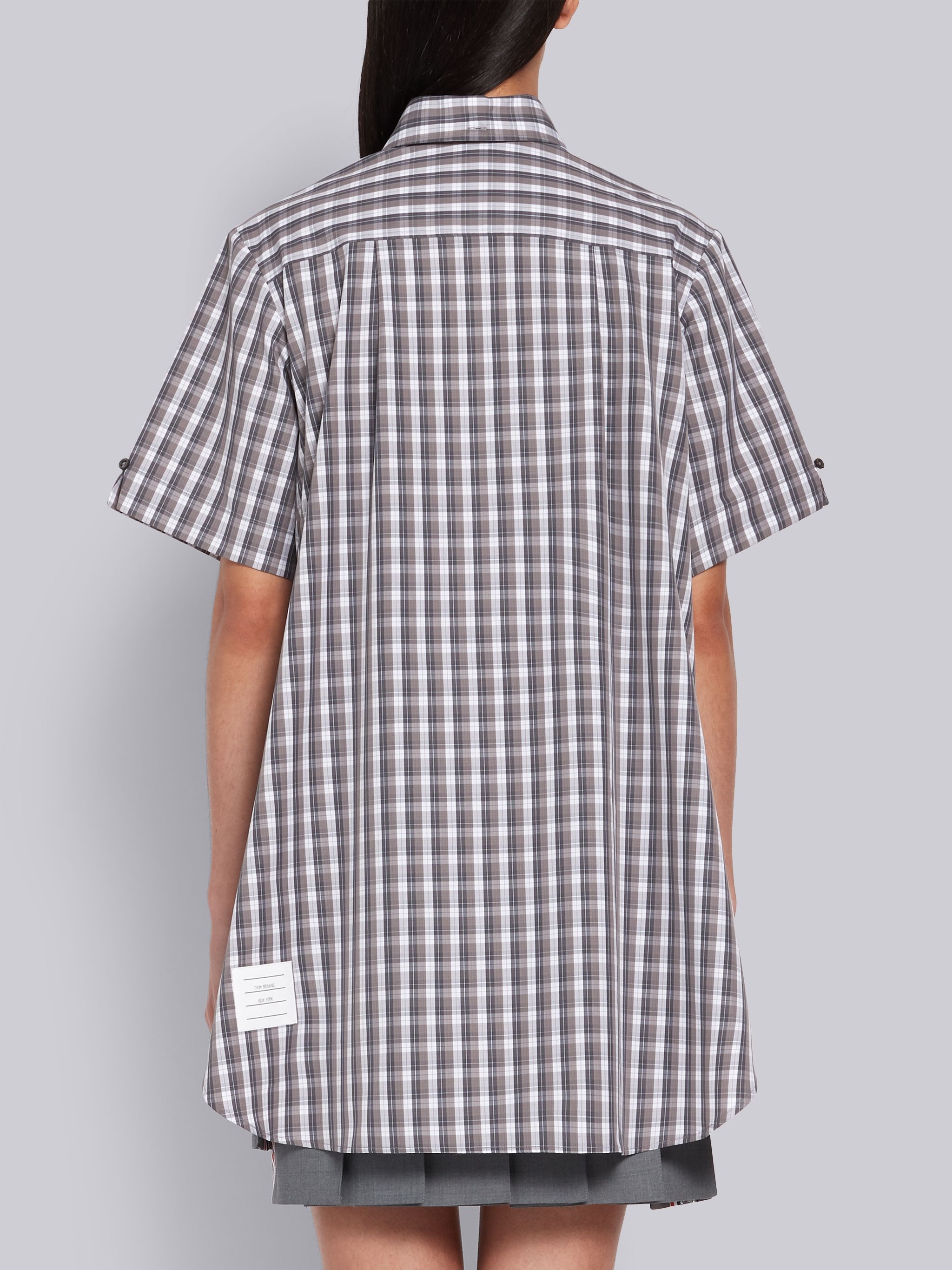 Medium Grey Poplin Micro Buffalo Check Oversized Shirtdress - 3