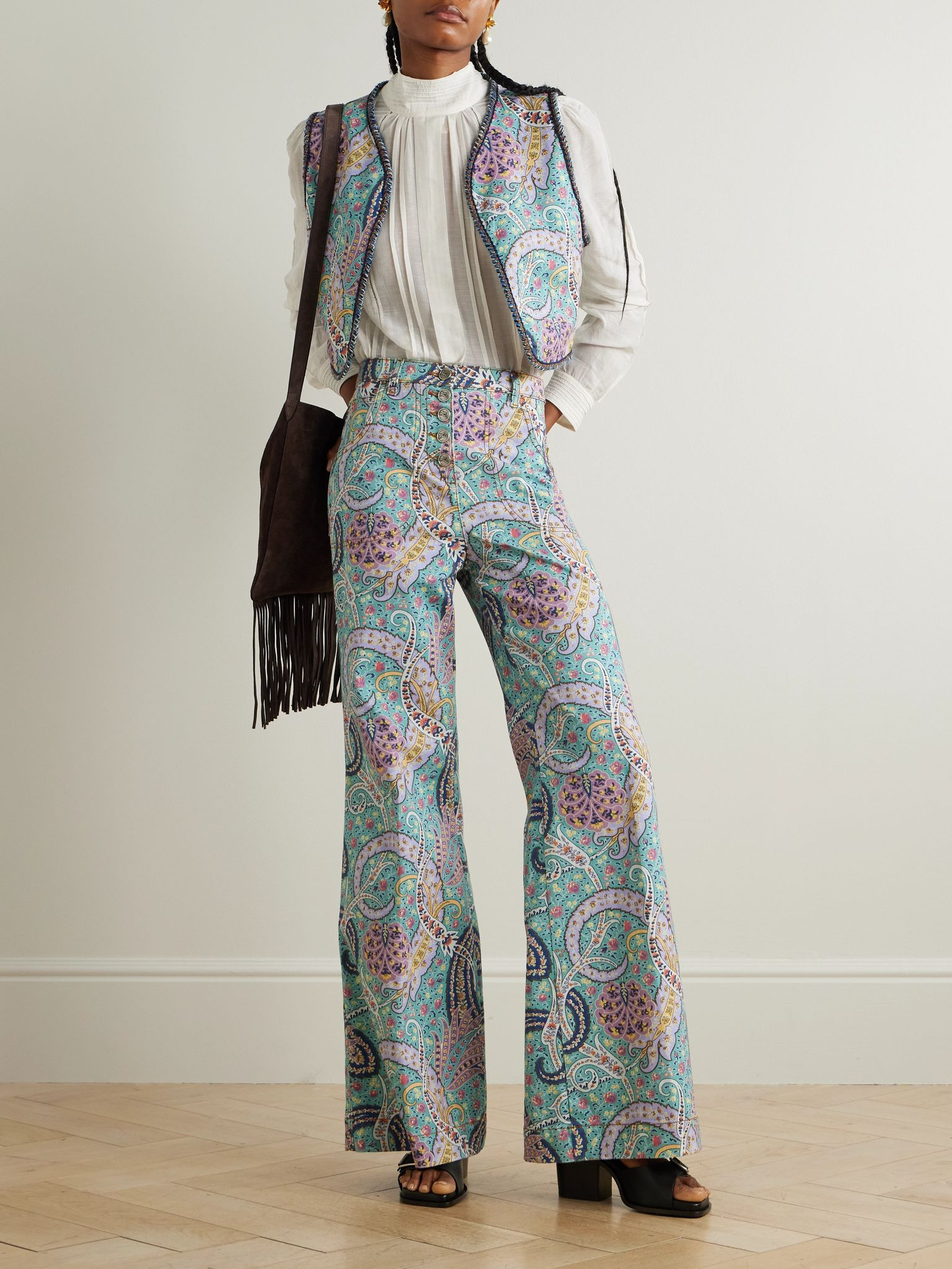 Cropped embroidered denim vest Light blue - 4