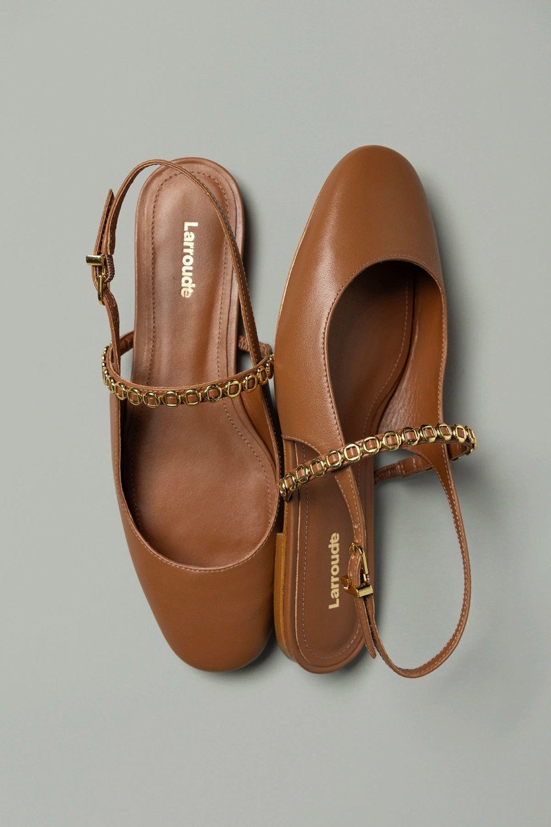 Larroudé Georgina Milanina Ballet Flat In Caramel Leather outlook