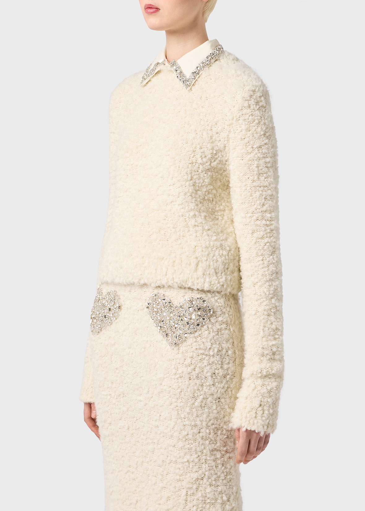 BOUCLÉ SWEATER WITH EMBROIDERED COLLAR - 5