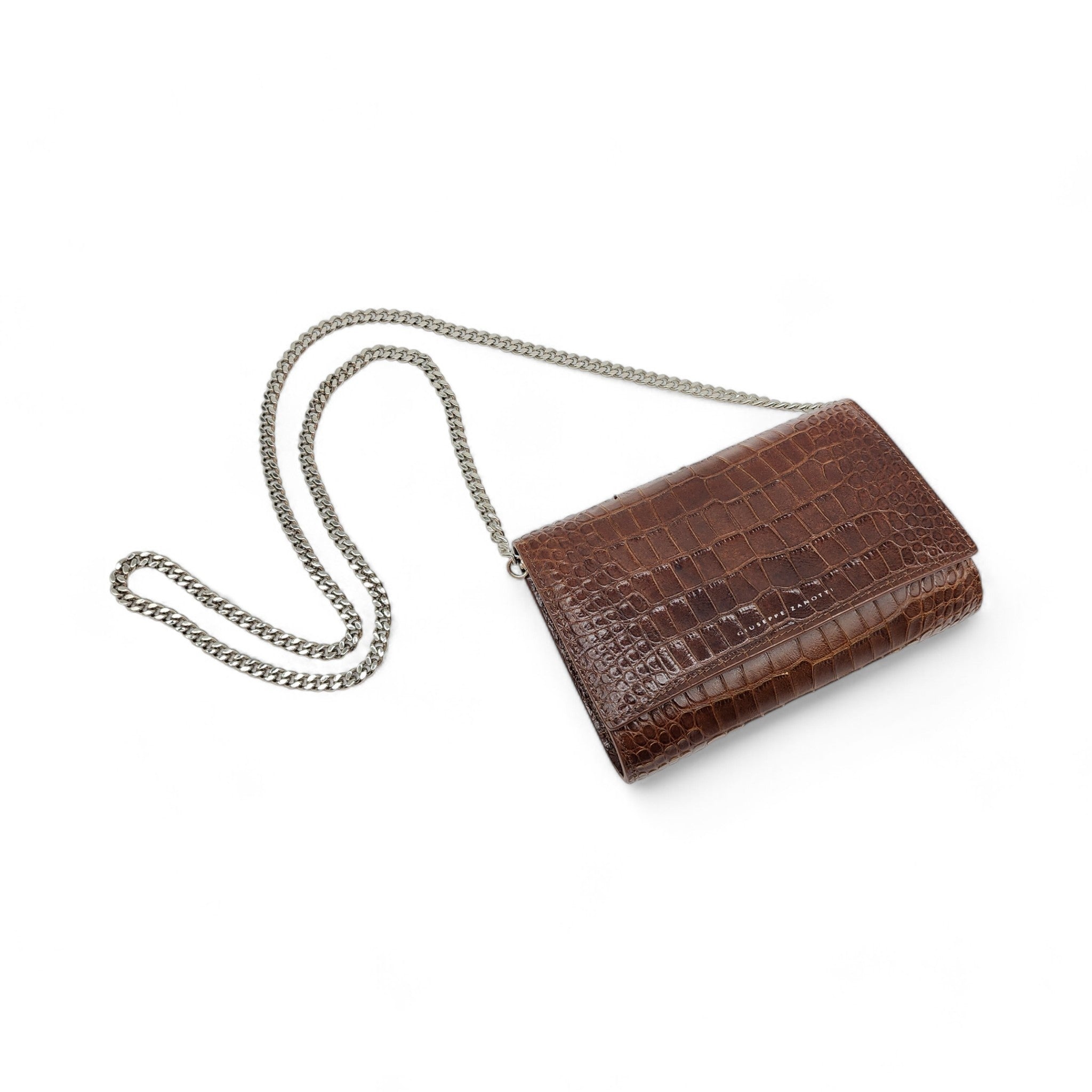 Giuseppe Zanotti Emilee Clutch Shoulder Bag - Croc Print Leather - Brown - 5