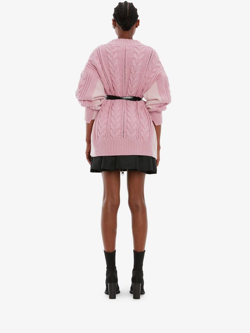 Chunky Cable Knit Cardigan in Pink - 4
