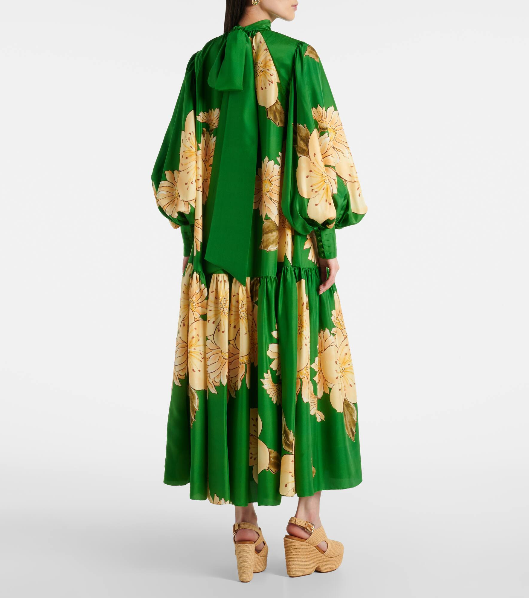 Sage floral silk midi dress - 3