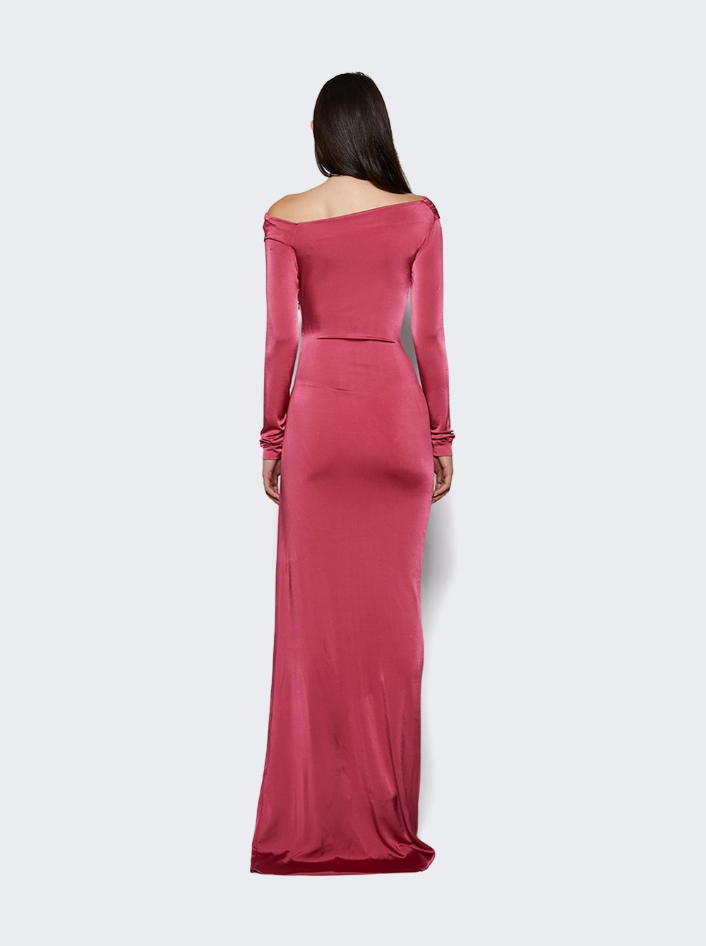 Off-shoulder Draped Gown Cerise Pink - 4
